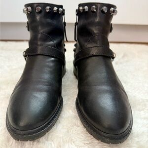 Stuart Weitzman Black Leather Boots with Silver Studs